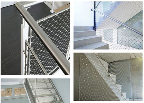 منع السقوط 316 Inox Cable Staircase Netting المرنة SS Rope Mesh Ferrued
